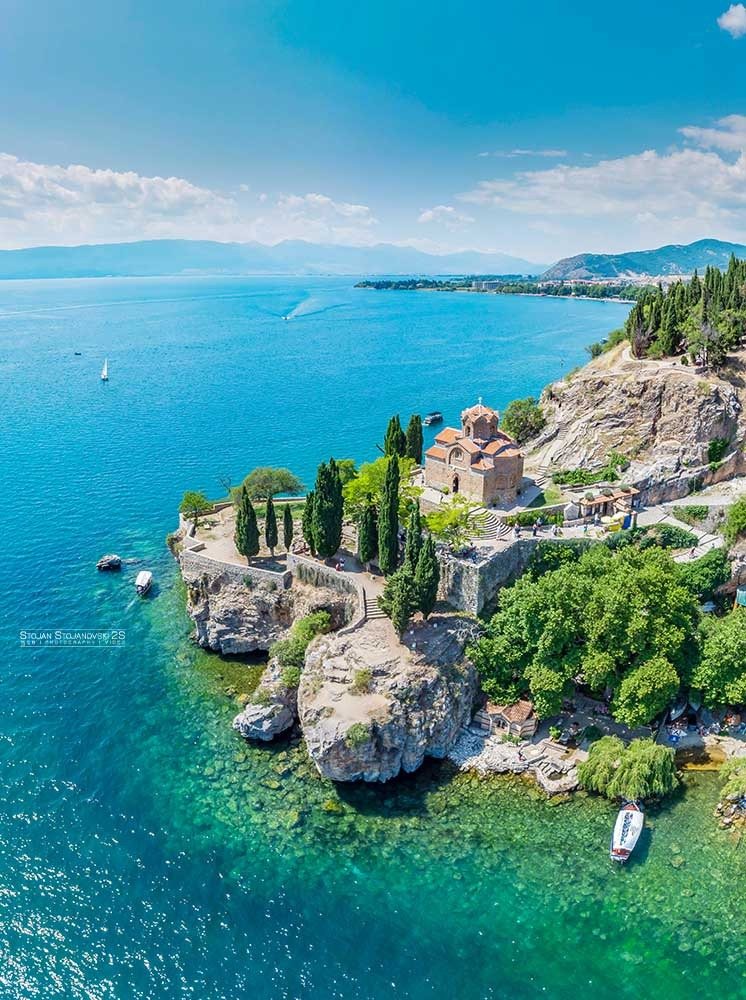 Aerial drone photograph of St. John at Kaneo and the turquoise shoreline