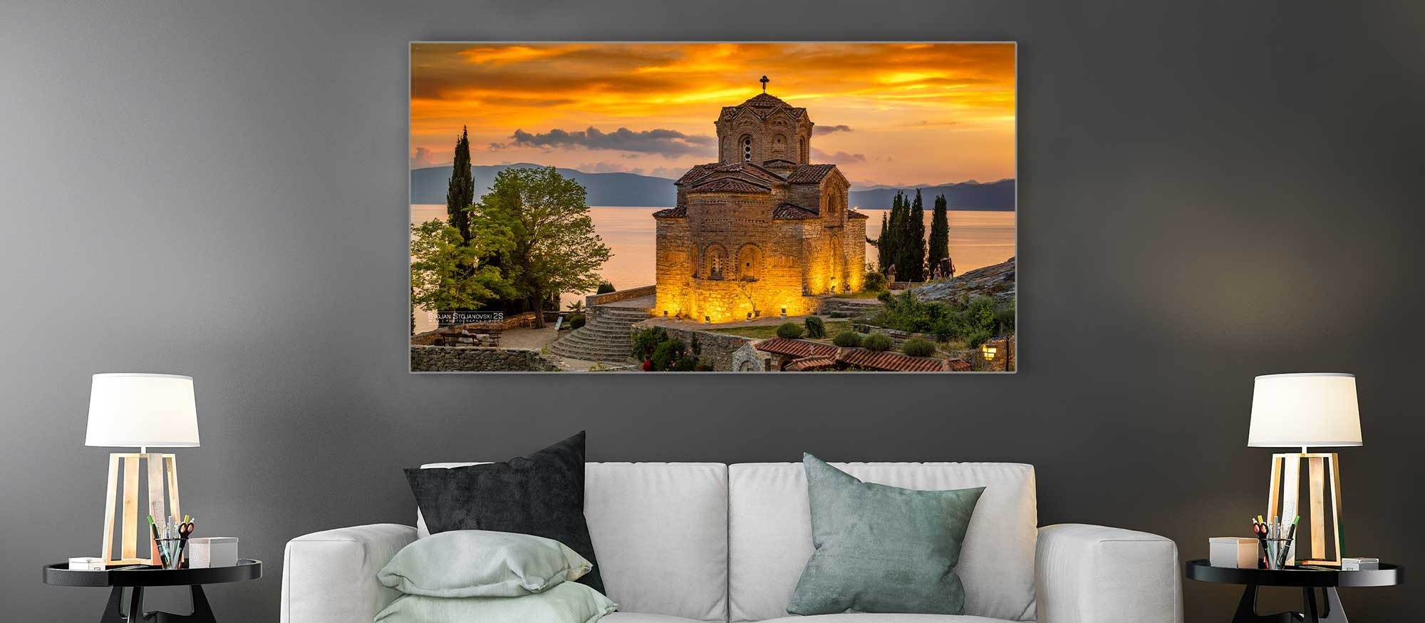 Aerial photograph of Kaneo church and Lake Ohrid