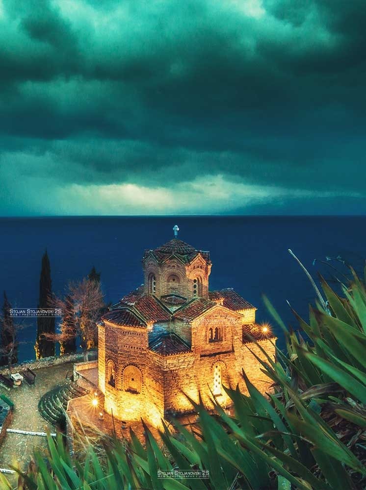 Blue hour fine art print of Lake Ohrid and the old town