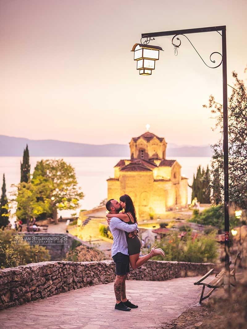 St. John at Kaneo church on a cliff above Lake Ohrid at golden hour