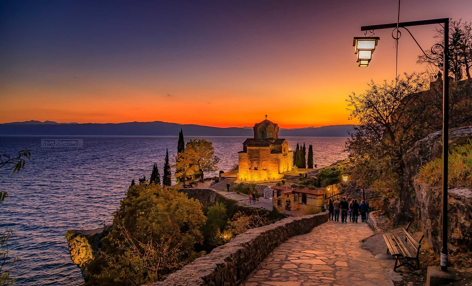 St. John at Kaneo church on its cliff above Lake Ohrid at sunset